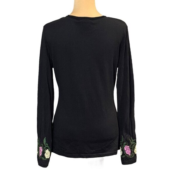 VTG Y2K Till The End Embroidered Tee Sz.L Black V-Neck Butterfly Fairy Grunge - Picture 3 of 12